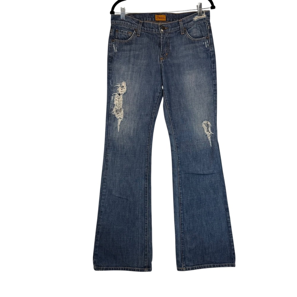 James Flare Jeans Distressed Blue Denim‎ 100% Cotton Bootcut Y2K Retro Sz 28